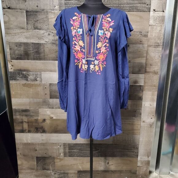 Umgee Navy Embroidered dress L - Picture 1 of 8